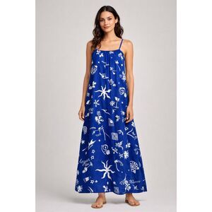 Paper Heart Blue Mediterranean Print Maxi Dress Womens Large Boho